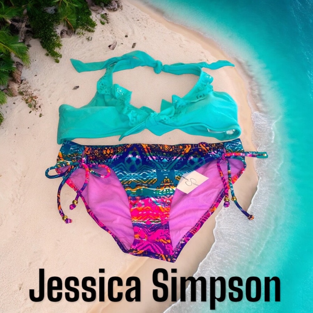 Jessica Simpson Ruffle Halter Hipster Bikini 👙 Size Medium NWT
